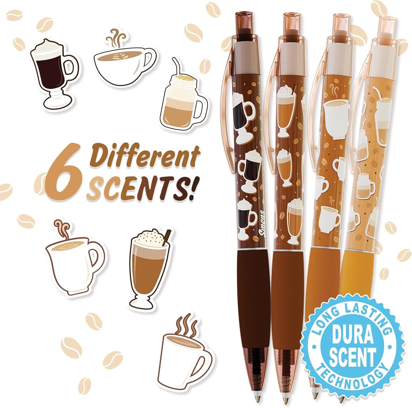 Gourmet Coffee-Scented Gel Pens, Black Ink, Medium Point, 6Pack Variety Set