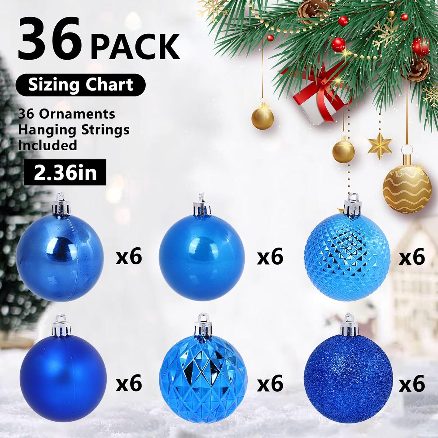 Christmas Ball Ornaments Navy Blue Christmas Ornaments Set for Christmas Tree Decorations Shatterproof Large Christmas Decorations Ornaments Bulk Balls 2.36&#x22; Hanging Decor for Xmas
