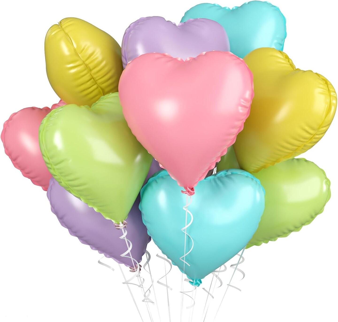 Pastel Heart Balloons, 10 Pcs Macaron Heart Shape - 18inch Pastel Pink Purple Green Teal Yellow Foil Valentines Balloons for Kids Candy Birthday Wedding Baby Shower Decoration