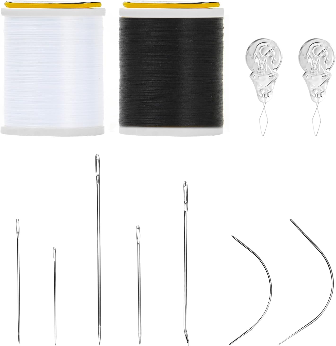 Heavy Duty Hand Sewing Needles Set, 7 Styles of Leather Hand Sewing Needles with 2 Pieces Needle Threaders and 2 Pack 150 Yards Nylon All Purpose Fly Tying Thread