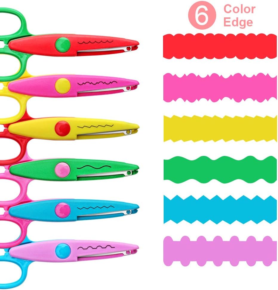 6-Piece Decorative Craft Scissors – ABS Resin, 6 Patterns, Safe & Colorful for Kids