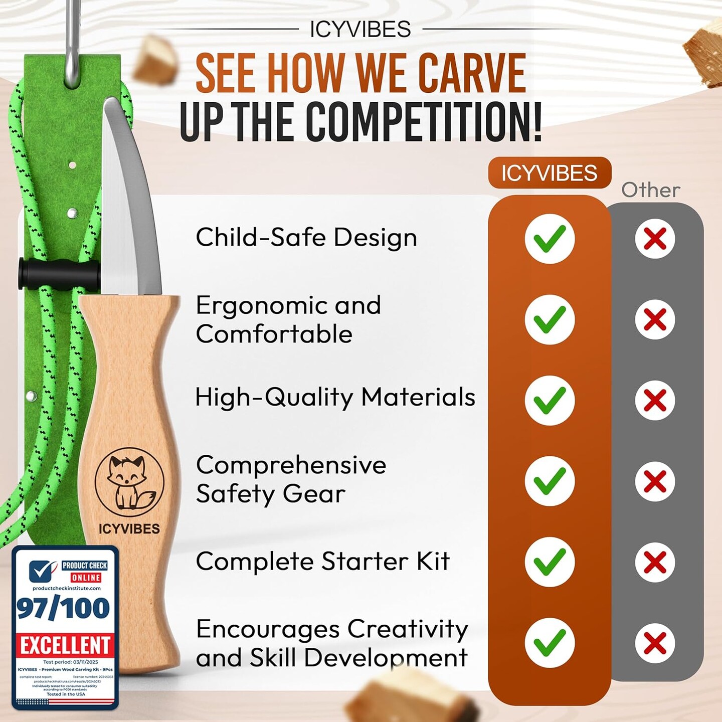 Premium Wood Carving Kit - 9Pcs Whittling Knife for C1 Kids Safety Carving Craft Projects Gloves Chisel Pocket Friendly Working Tools Leather Perfect for Gifts and Creative Bowl Sharpener