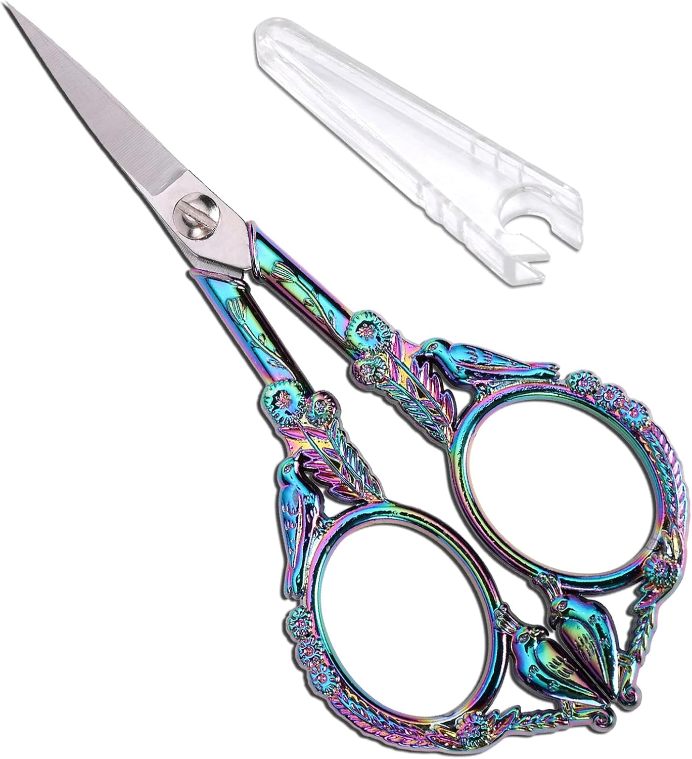 Sewing Embroidery Scissors &#x2013; Small Vintage Sharp Detail Shears for Craft, Artwork, Needlework Yarn, Handicraft DIY Tool, Thread Snips, 4.6in Rainbow Bird Style