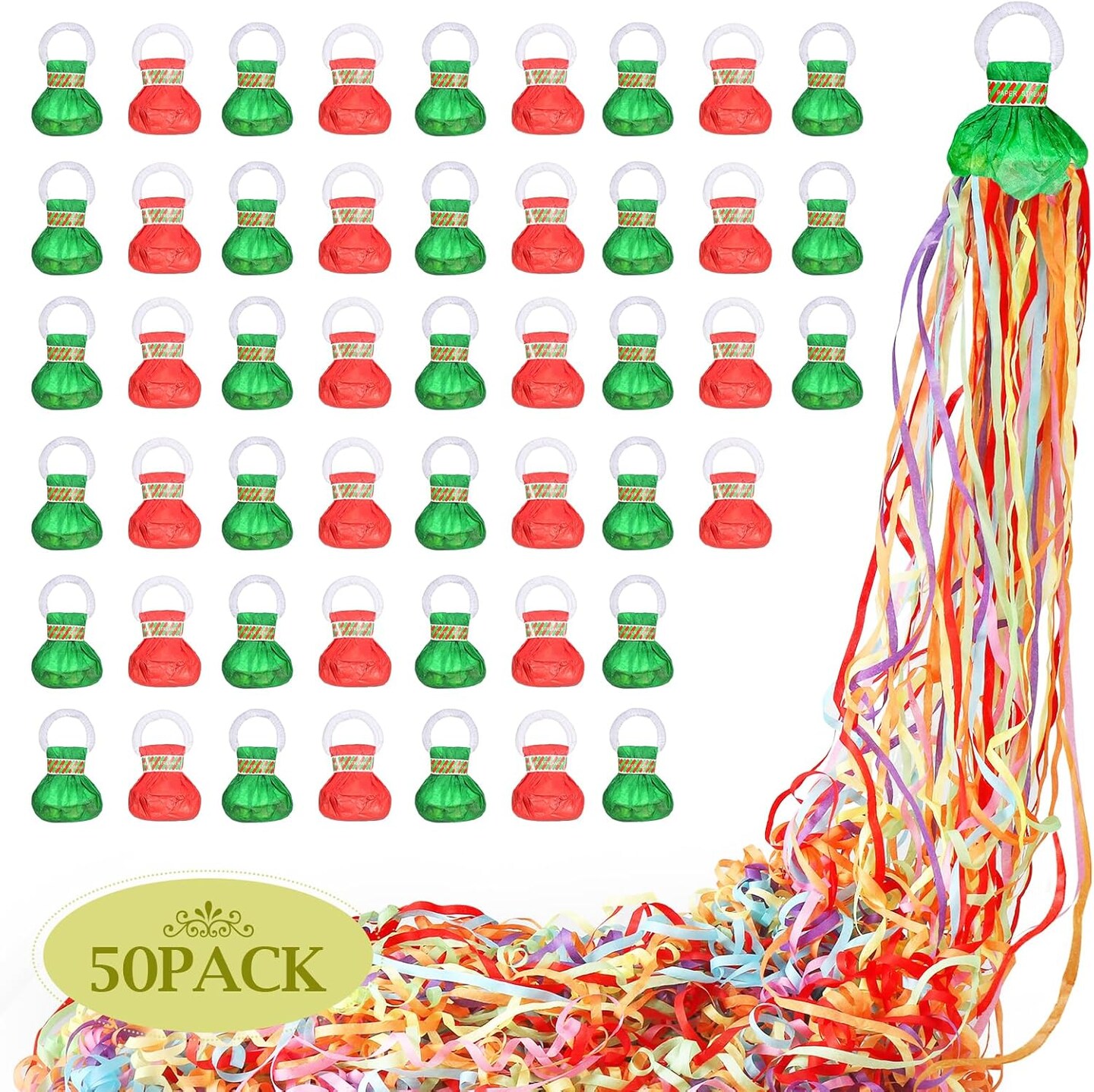 50 Pack Romantic Colorful Christmas Confetti Poppers,Green Red Colorful Party Poppers For Birthday,Celebrations,holiday party (red and Green Colorful,50Pack)