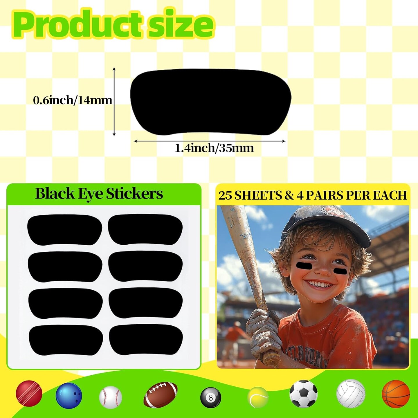 100 Pairs Sports Eye Black Stickers Set for Softball, Football, Lacrosse, Baseball Party Favors - Eye Stickers with 2 Pencils for Party Game Day Sports Supplies (Black)