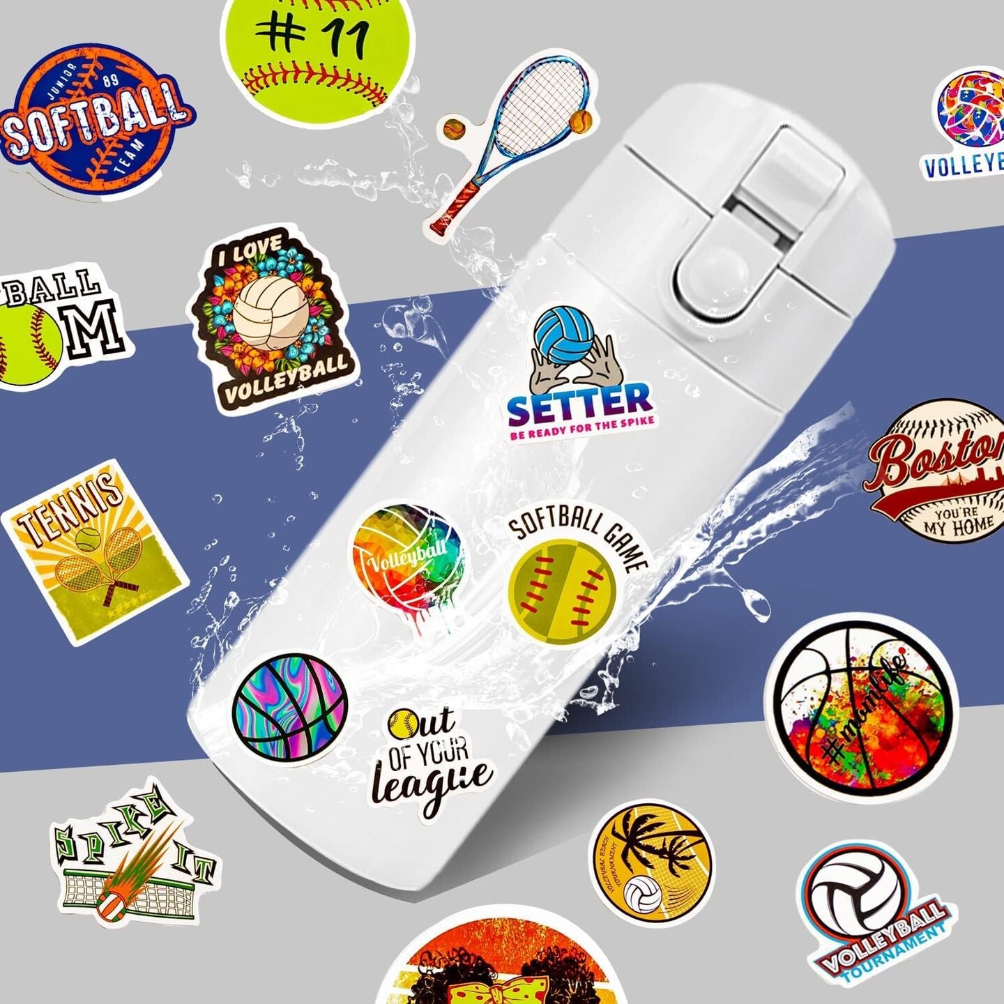 100PCS Sports Stickers for Water Bottles, Sport Theme Stickers for Kids Boys Teens Include Volleyball Softball Football Basketball, Vinyl Stickers for Hydroflask Skateboard Laptop School Rewards