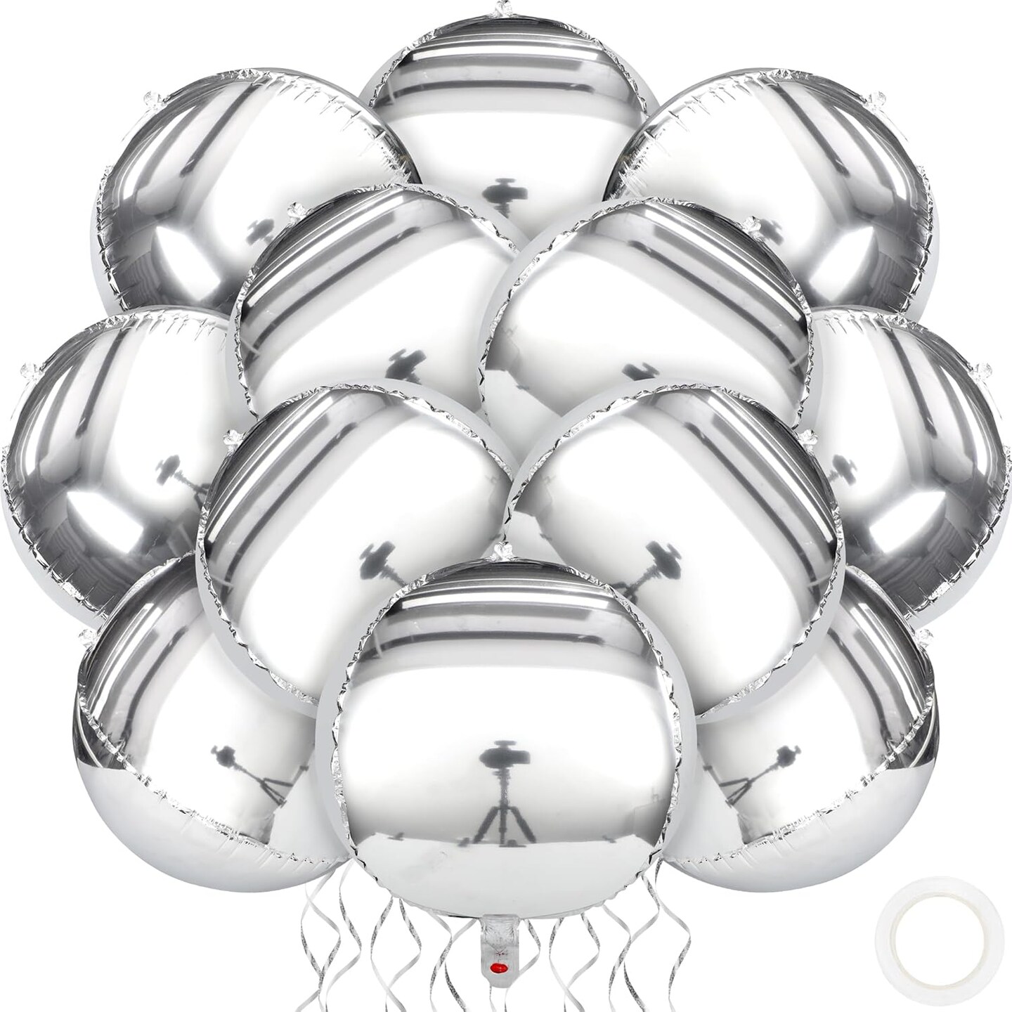12 Pieces 18 inches Silver Foil Balloons 4D Foil Mylar Mirror Metallic Balloon Round Silver Chrome Party Decorations For Birthday Party Supplies