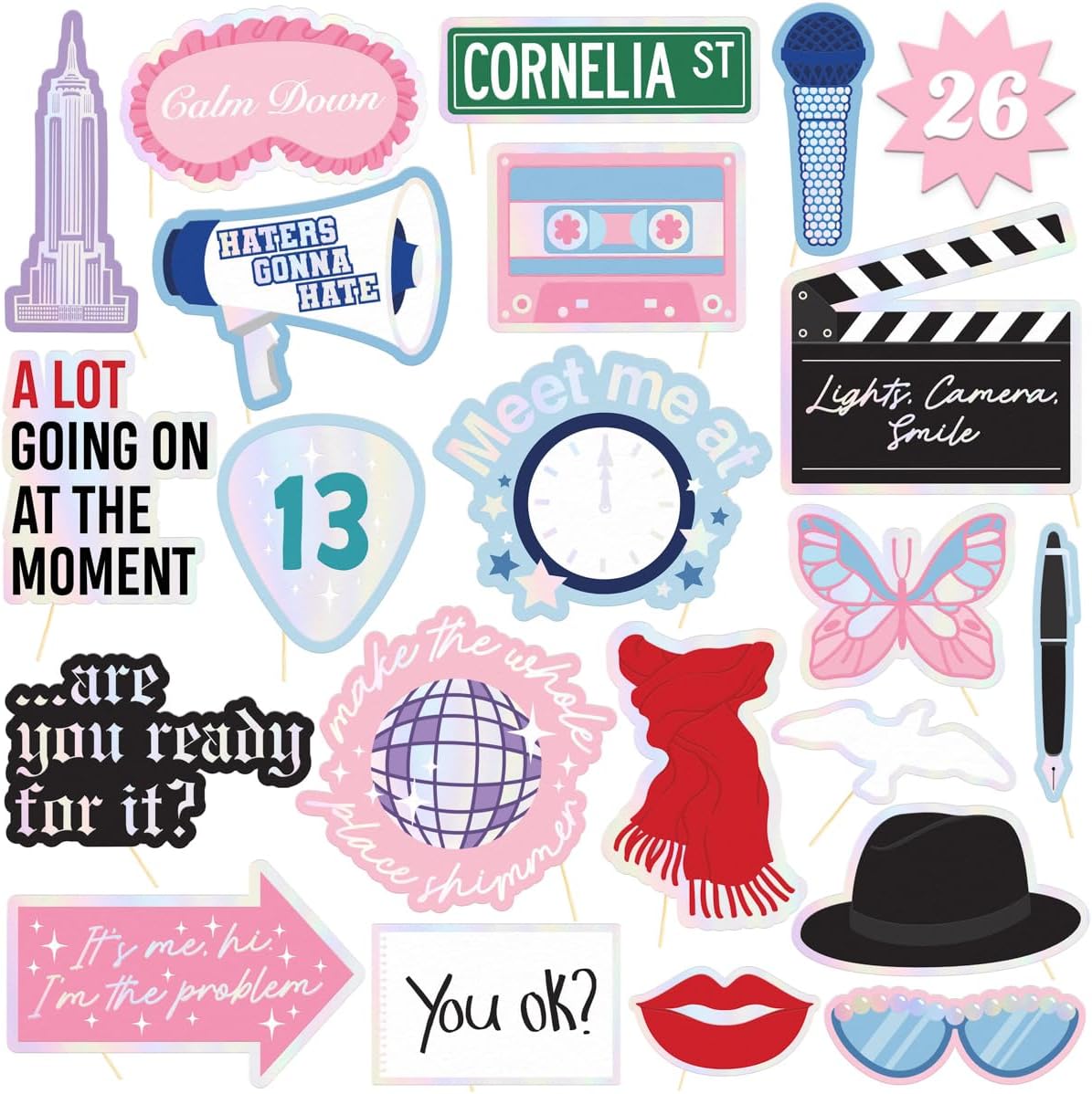 Party Era Photo Props - 26 Count | Bachelorette Backdrop, Concert Birthday Party Photo Booth, Birthday Background Decorations