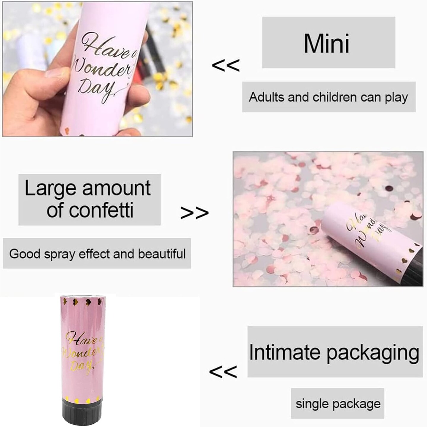 Pink Confetti Party Confetti Cannon, 6 Pack Mini Party Poppers Pink Confetti Cannon Shooters Biodegradable Confetti for Wedding Kids Birthday Party Supplies