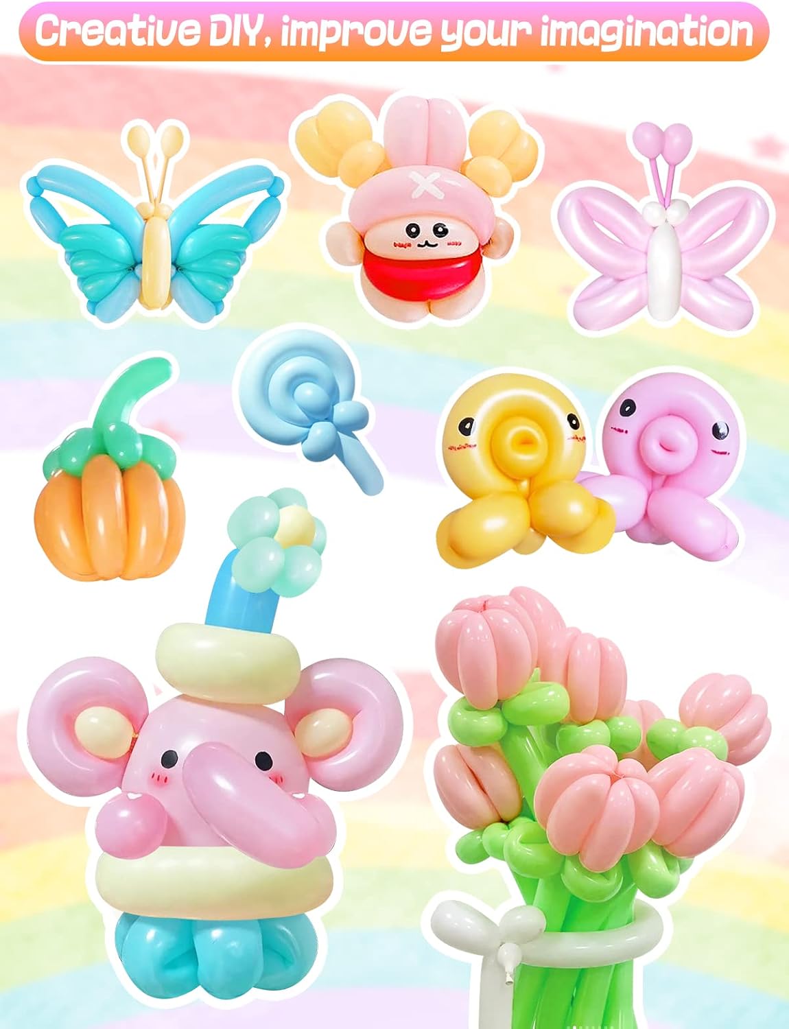 100 PCS 260Q Balloon Kit with Pump – Pastel Long Twisting Balloons for Animals, Flowers & Party Decorations