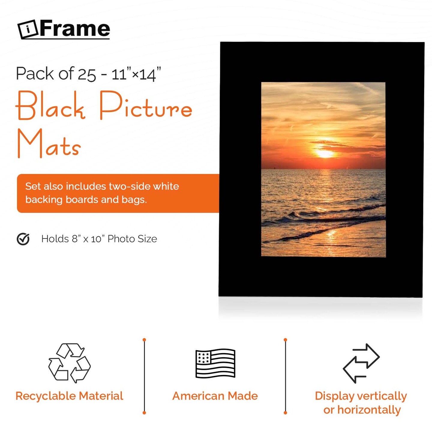 iFrame Pre-Cut Black Mats with Light Cream Bevel-Cut + Backing Boards + Transparent Clear Plastic Bags, Acid Free Photo Album Complete Set