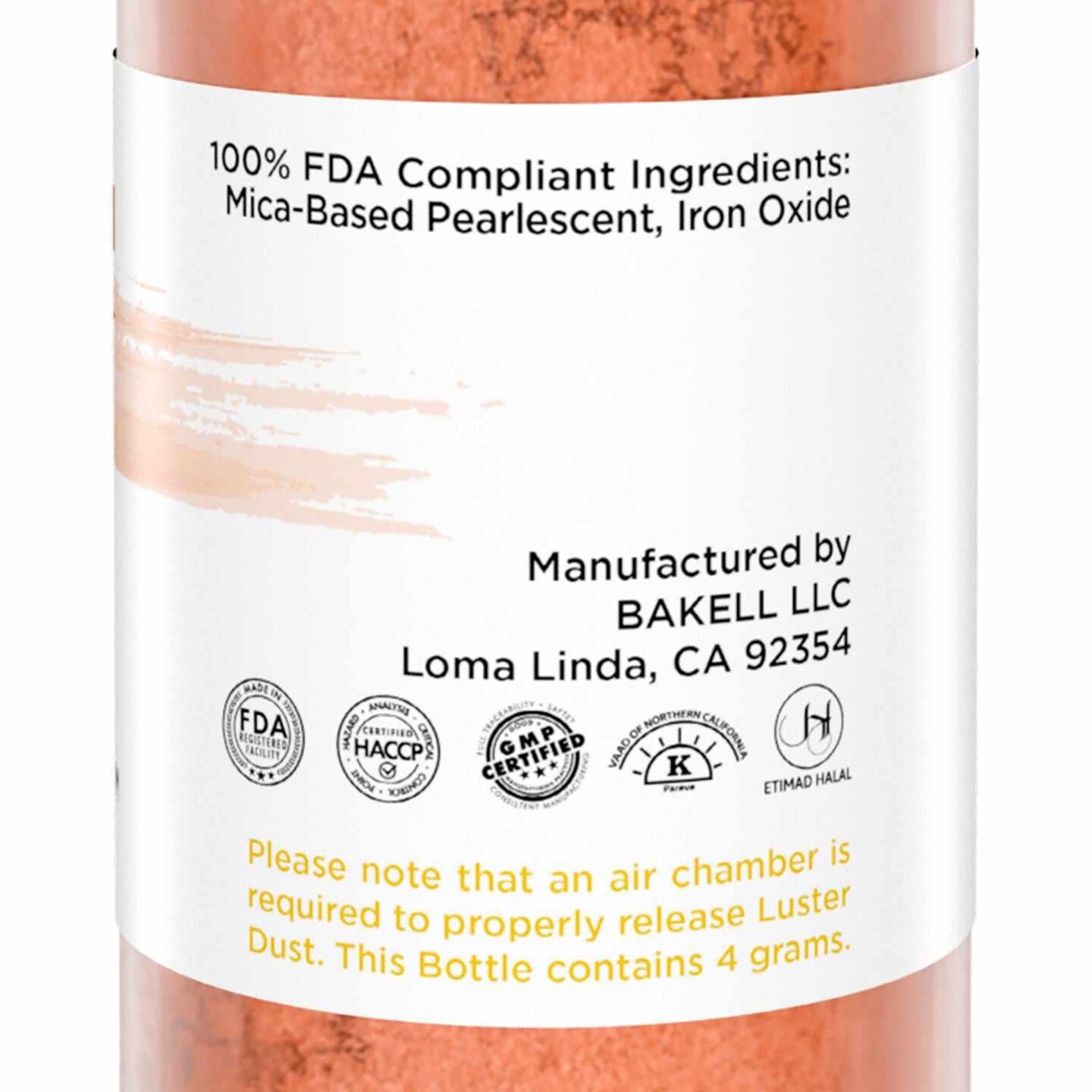 Bakell -  Bronze Luster Dust (4g, 1x Pump) Edible Vegan Dust &#x26; Paint for Baking, Desserts and Beverages