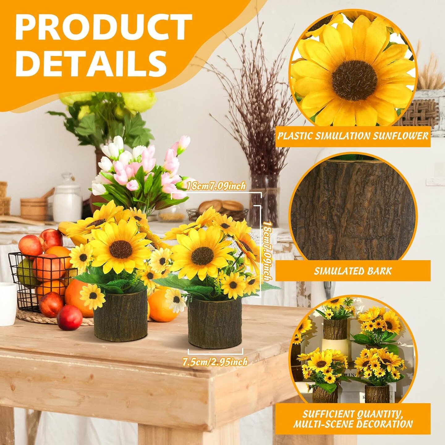 6 Pcs Artificial Sunflower Summer Decor Sunflower Flower in Planters