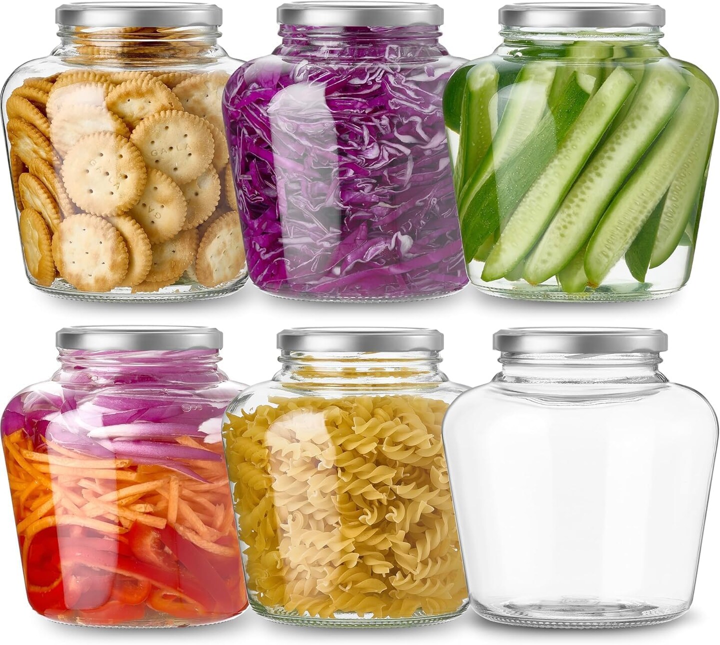 Glass Jars with Airtight Lid,Canning Jars,Glass Jar with Lid,Glass Storage Jars with Lids for Pickles,Pickled Eggs,Kombucha,Sun Tea,Limoncello,Cookies,Flour,Sugar,42 fl.oz., 1.31 qt,6 Pack