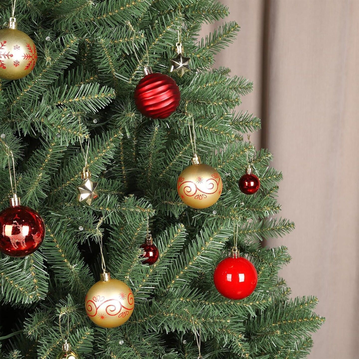 44Pcs Christmas Ball Gold and Red Christmas Ornaments Set for Garden Backyard Holiday Wedding Party Decor with 12 pcs 2.36&#x201D; Large and 32 pcs 1.18&#x201D; Mini Christmas Decorations Ornaments Bulk Balls