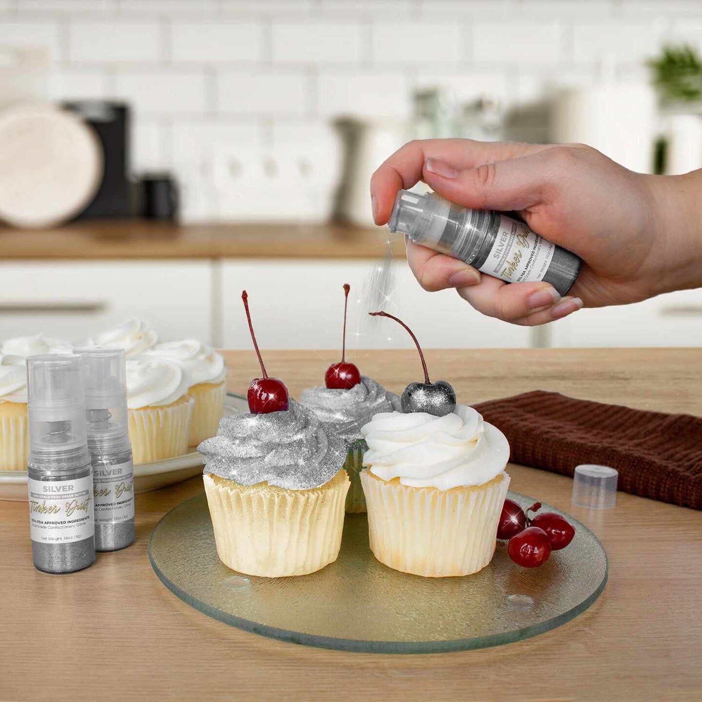 Bakell - Silver Tinker Dust Edible Glitter (4g, 1x Spray Pump) for Food, Desserts, and Beverages!