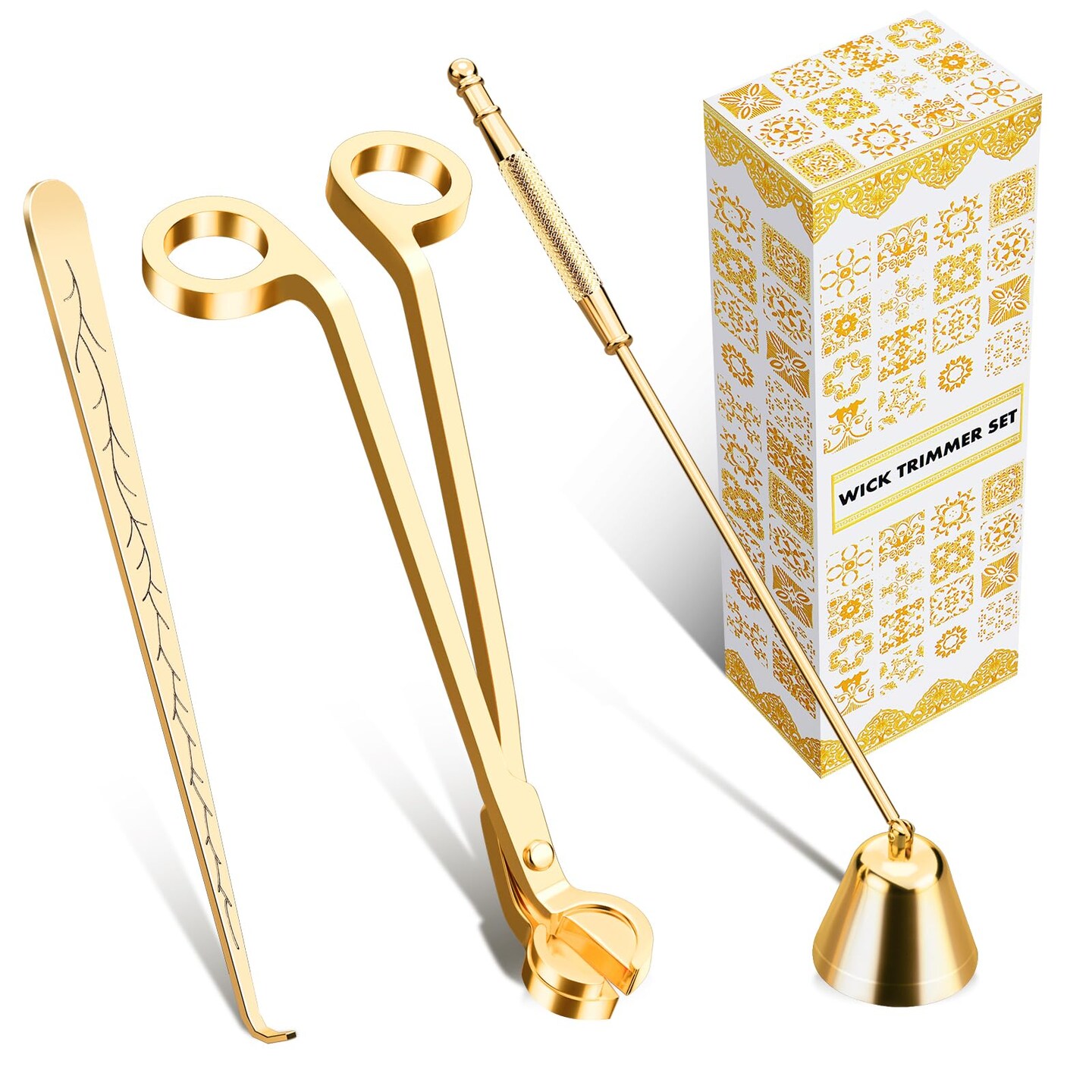 calary Candle Wick Trimmer, Candle Snuffer and Wick Dipper &#x26; Candle Accessory Set, 3 in 1 Candle Care Kit for Candle Lover (Gold)