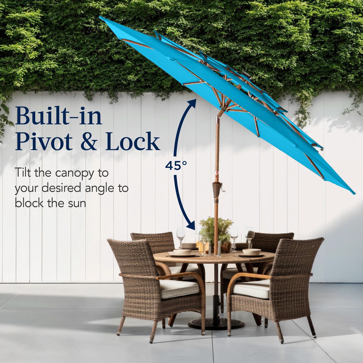 Best Choice Products Woodgrain Pattern 10ft 3-Tier Solar Patio Umbrella w/ 24 LED Lights, Tilt