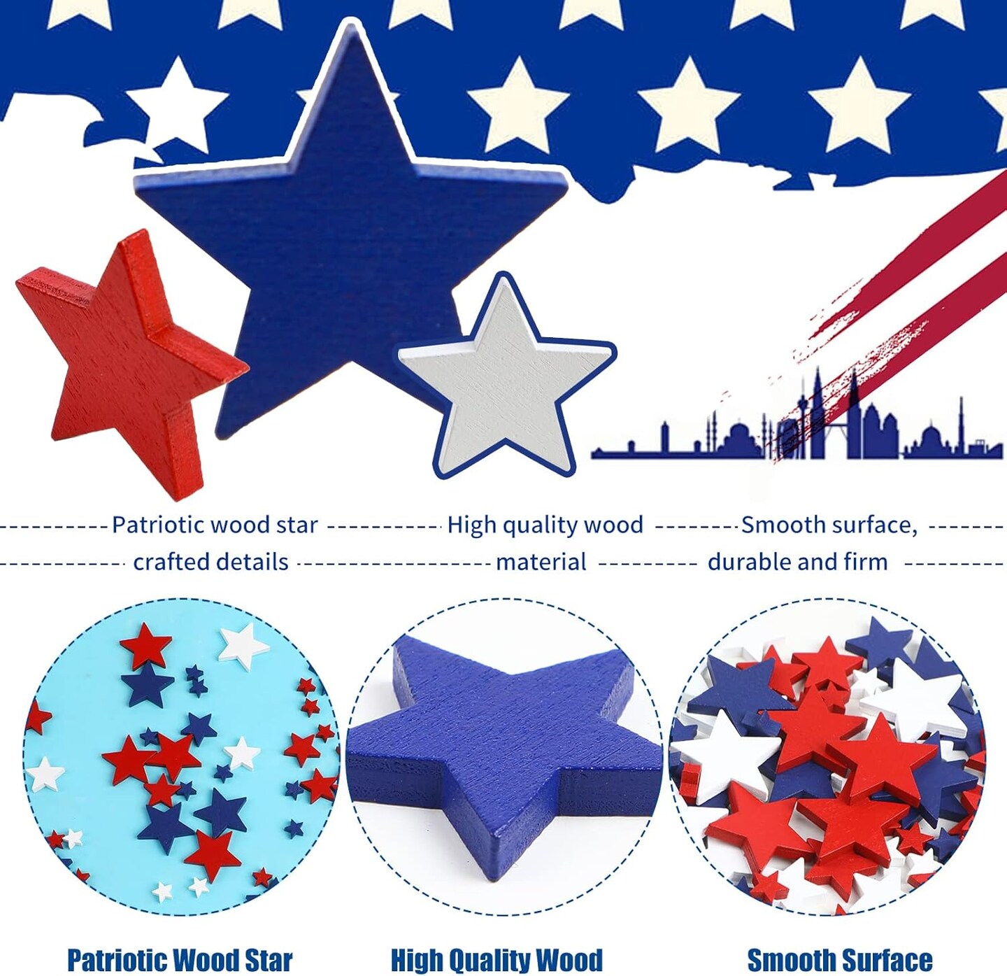 120-Pack Patriotic Wooden Star Ornaments for 4th of July & Memorial Day Crafts