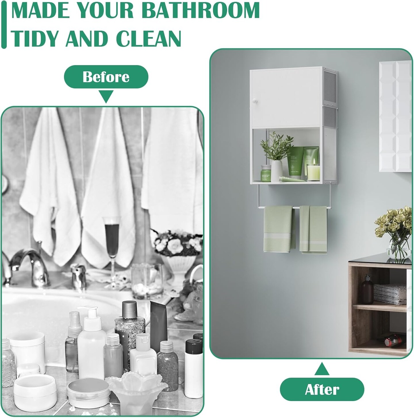White Wall-Mounted 3-Tier Bathroom Cabinet with Towel Bar - Over Toilet Storage Shelf, Medicine Cabinet for Bathroom, Laundry, Bedroom, Kitchen (7.8&#x22;D x 16.9&#x22;W x 29.2&#x22;H)