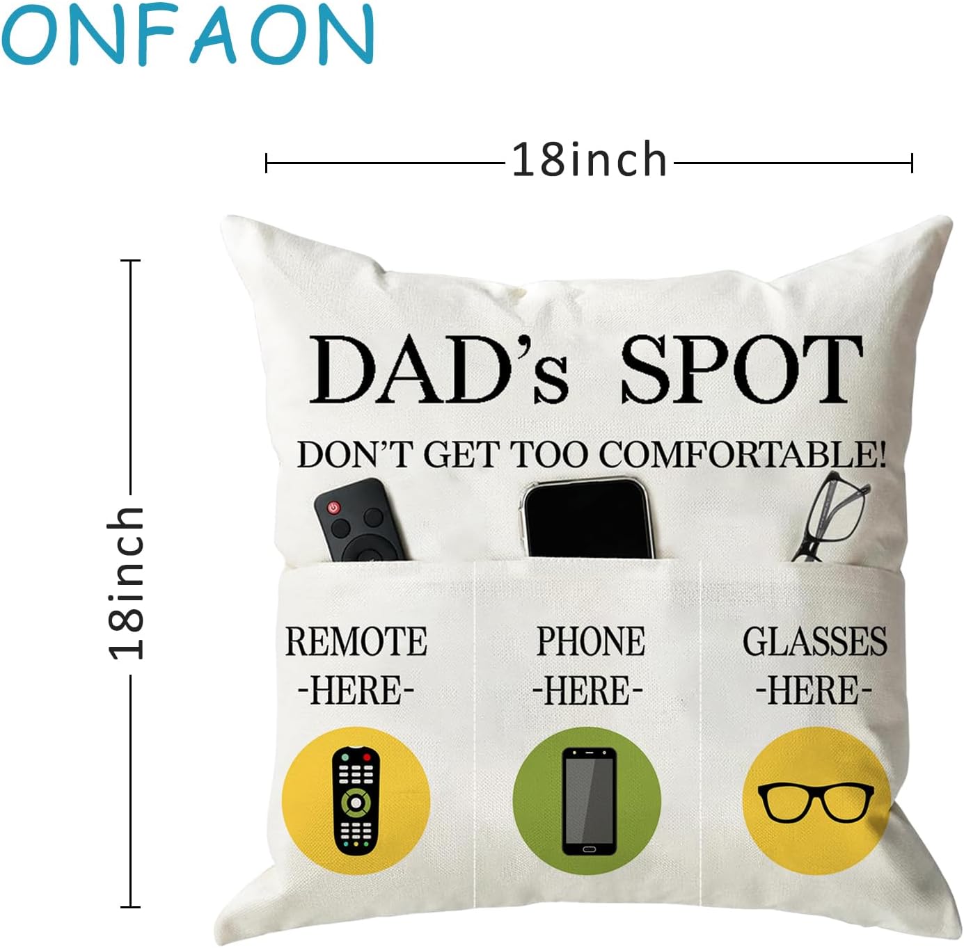 Father&#x27;s Day Throw Pillow Case, Dad&#x27;s Spot Throw Pillow Covers 18 x 18 Inch&#xFF0C;Dad Gifts from Daughter Son&#xFF0C;Birthday Christmas Thanksgiving Day Gifts for Papa Stepdad &#xFF0C;3-Pocket