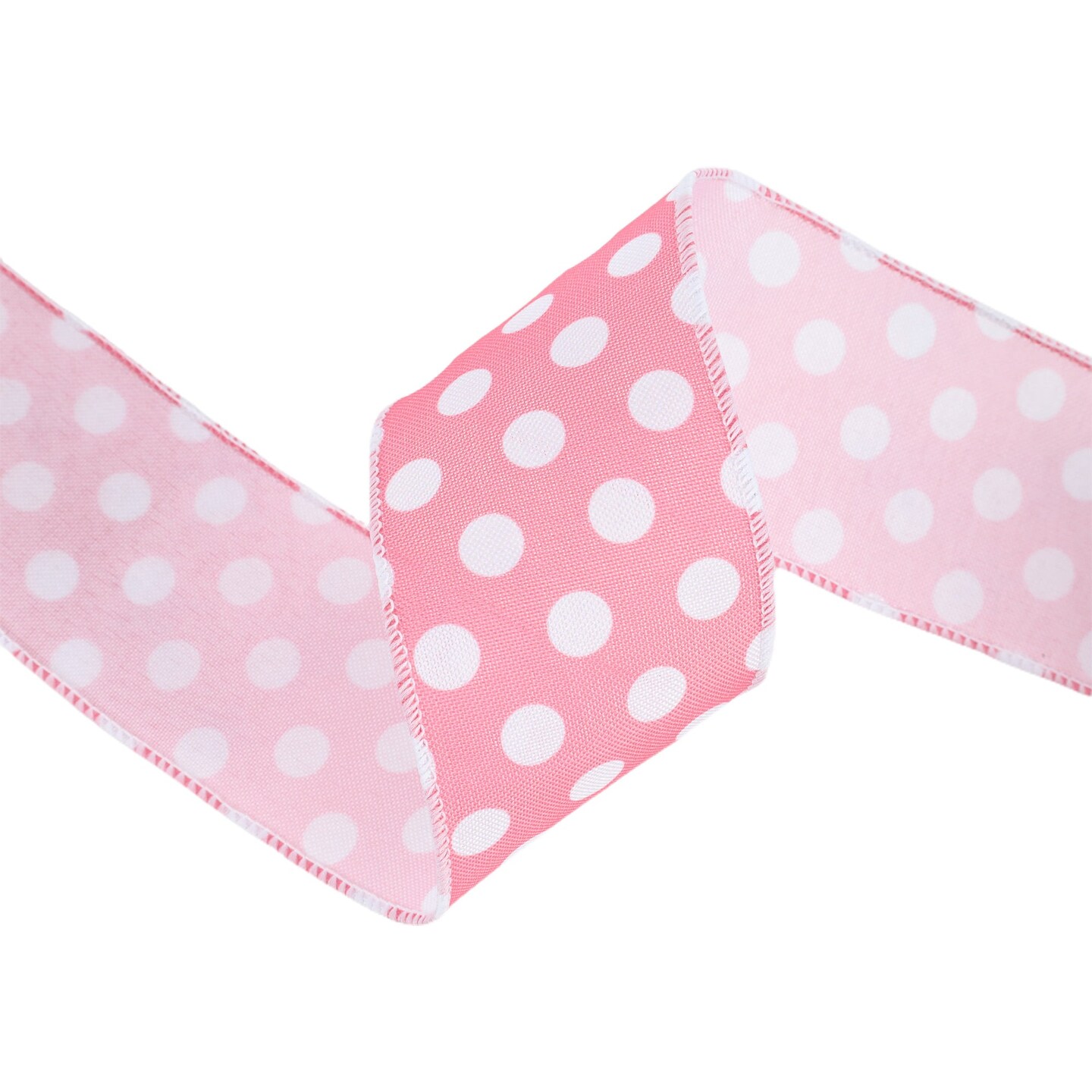 LaRibbons 2 1/2" Wired Ribbon, Pink w/ White Polka Dot, 10 Yard Roll