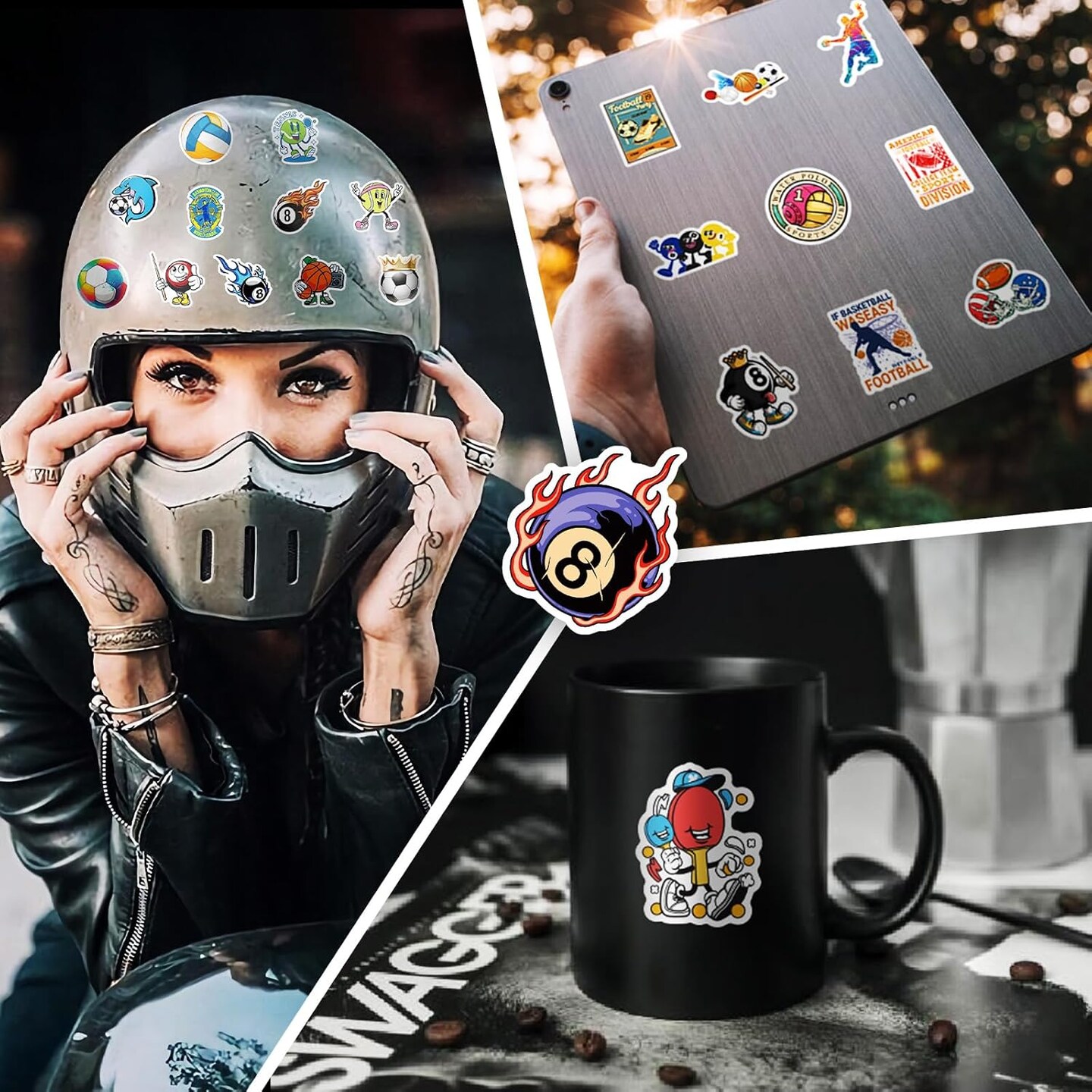 50Pcs Ball Sport Stickers, Cool Basketball Baseball Soccer Football Waterproof Vinyl Decal for Adult Teen Kids Notebook Water Bottle, Laptop, Luggage, Phone, Skateboard, Helmet