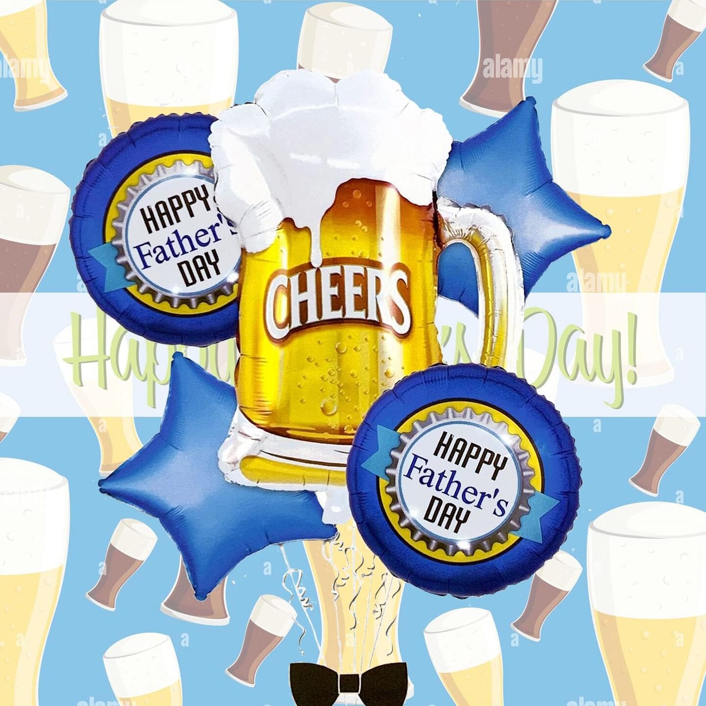 5 Pcs Happy Fathers Day Balloons Fathers Day Beer Balloon Fathers Day Foil Balloon Fathers Day Party Decorations Best Dad Ever Decorations Dad Birthday Party World&#x27;s Best Dad Party Decoration (Yellow)