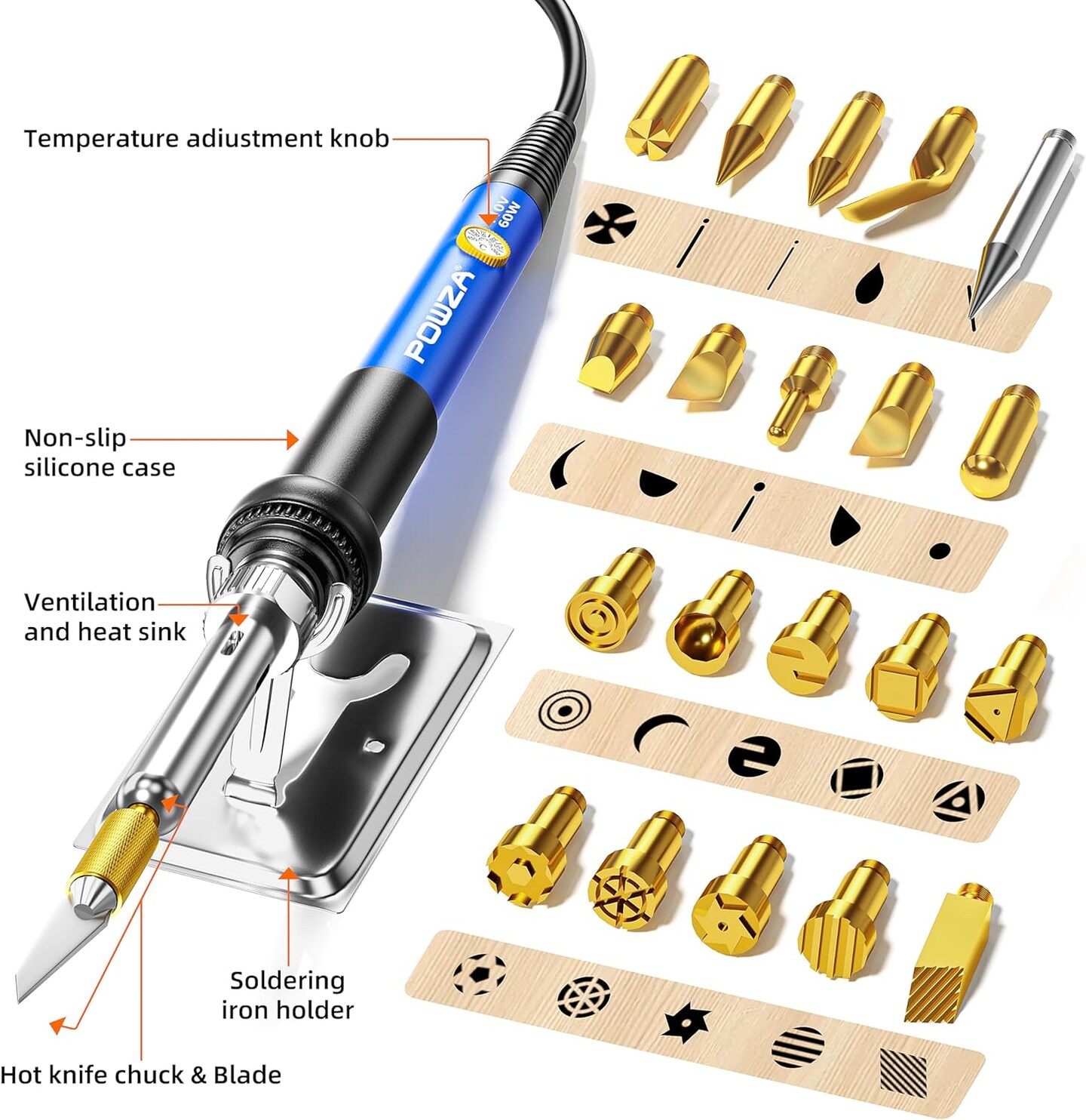 Corded Electric 72Pcs Wood Burning Kit for Beginners, Adjustable Professional wood burner pen Tool and Accessories, woodburning Embossing Carving (BLUE)