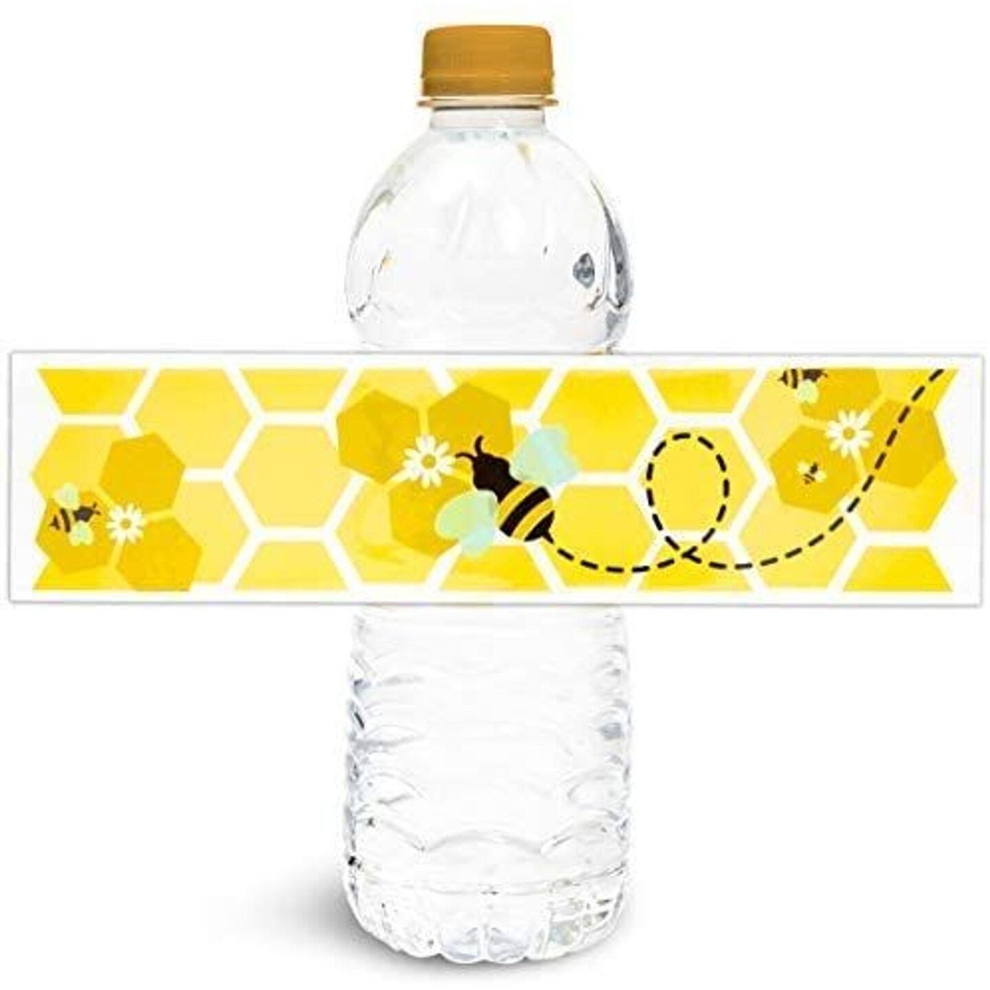 Sparkle and Bash 100 Pack Bumble Bee Water Bottle Labels, Bee Stickers for Water Bottles, Bee Theme Water Bottle Wrapper for Baby Shower and Birthday Party Decorations, 8.5 x 2 Inches