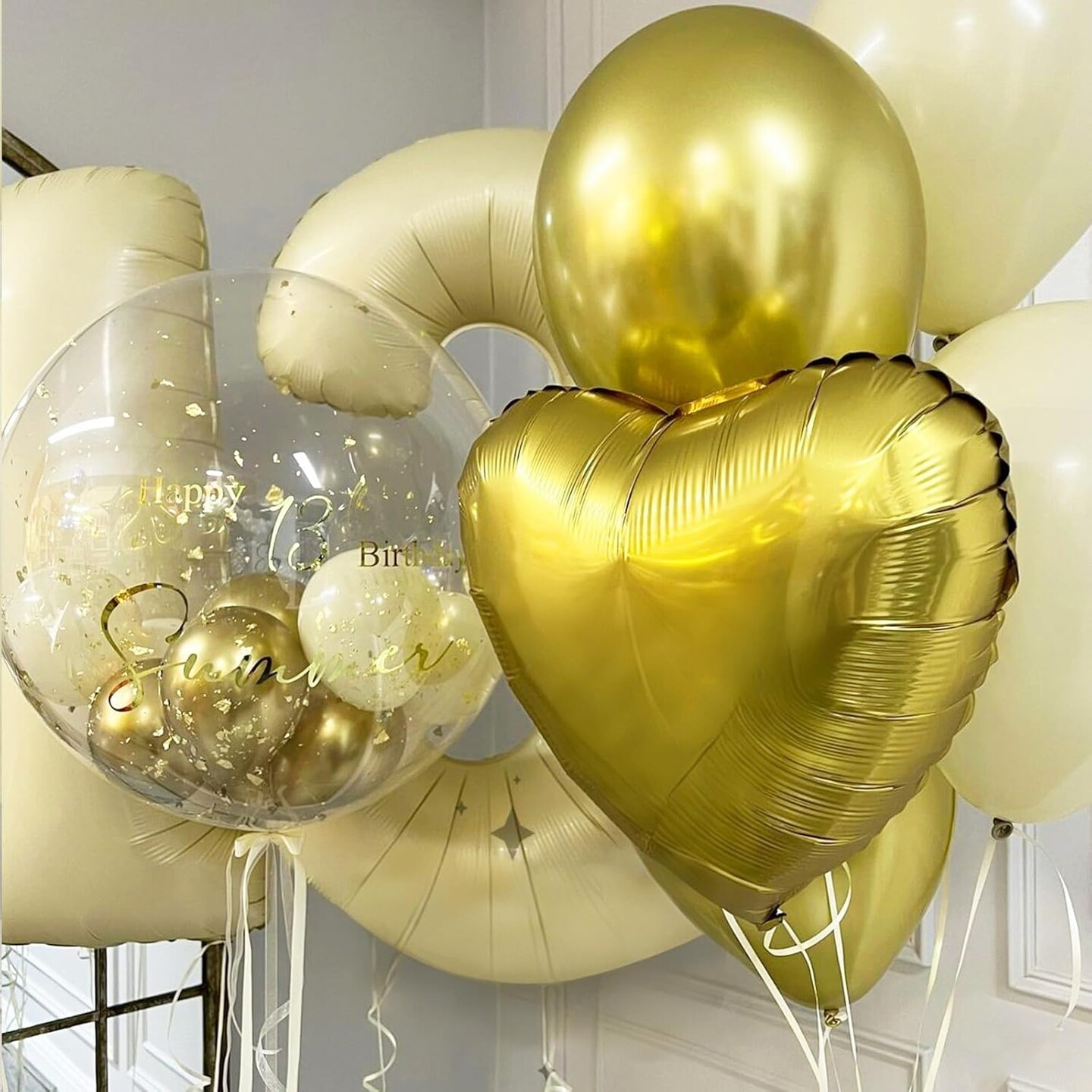 12-Pack Gold & White Heart Balloons 18in – Metallic Foil Love Balloons for Wedding, Birthday & Valentine’s Day
