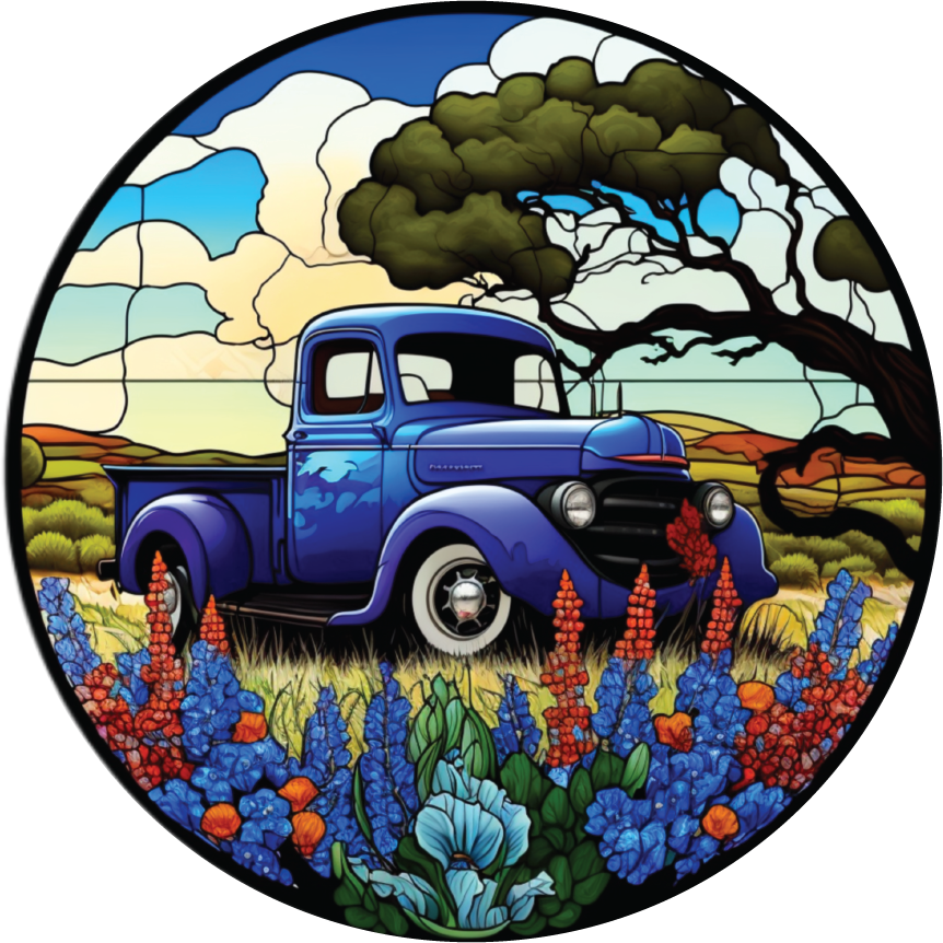 Vintage Blue Truck Blue Bonnets Sign