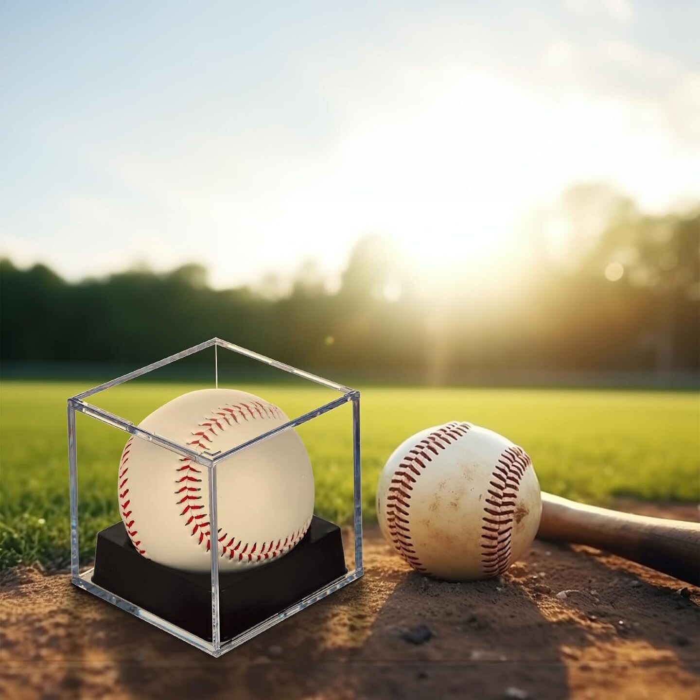 4-Pack Black-Stand Baseball Display Case - UV Protected Acrylic Square Baseball Holder, Official Size Baseball Display Box, Clear Display Cube Baseball Memorabilia Showcase Autographed Ball Protector