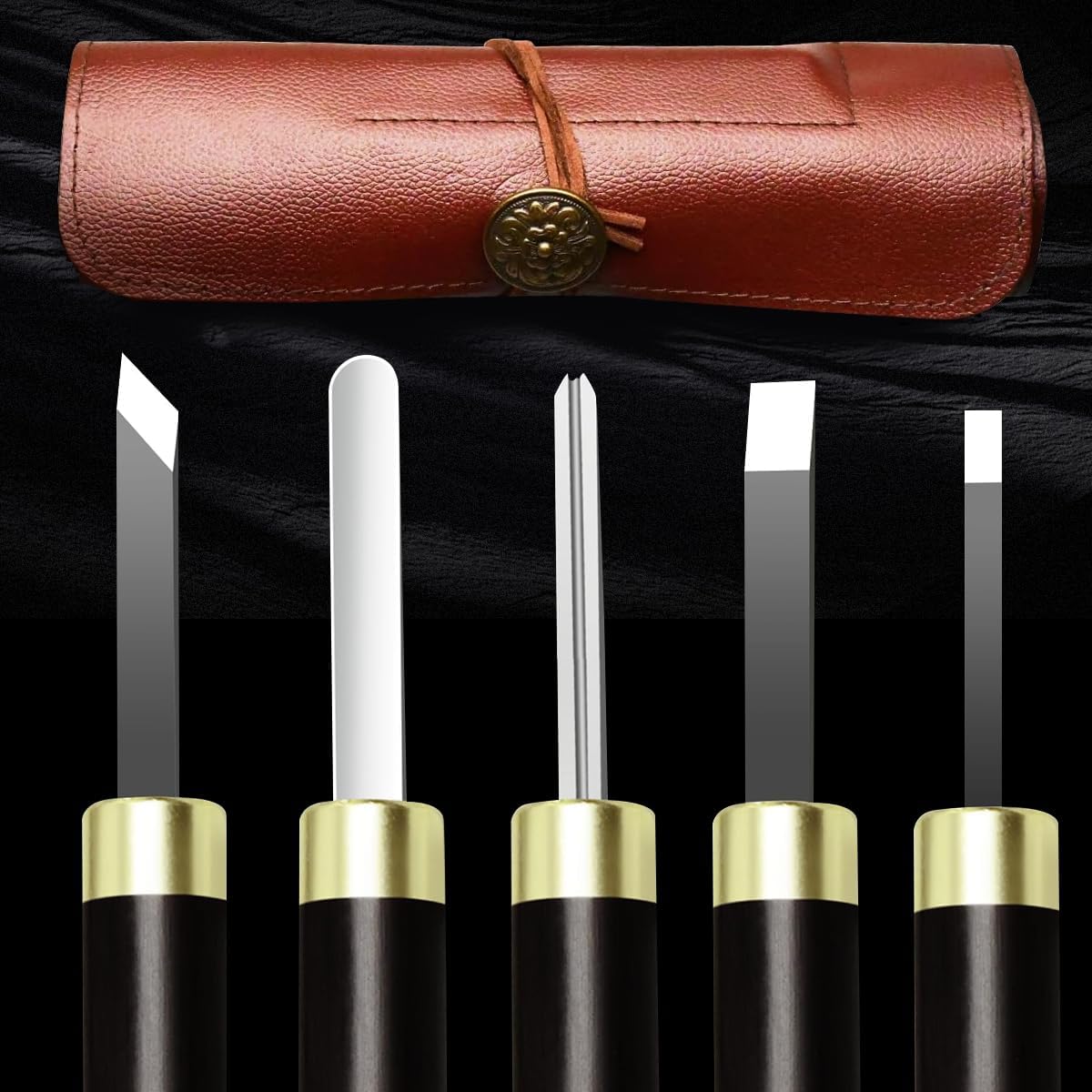 Wood Carving Tool Set High Carbon Steel Sharp Engrave Kit 5 Pcs Hand Carve Tool Kit for Wood Soap Stone Seal Sculpture Engraving Cutting Knife Set DIY Craft