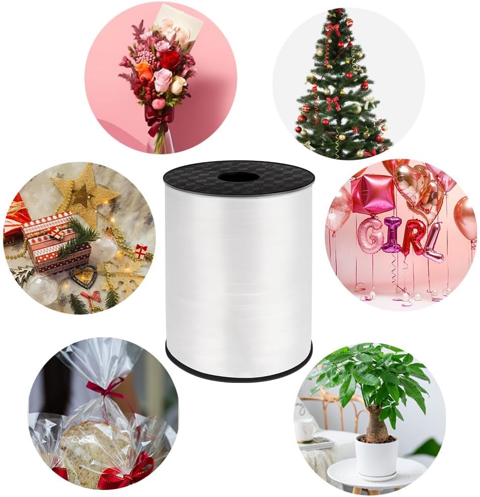 White Curling Ribbon for Gift Wrapping, Balloons, Crafts (500 Yards, Solid, Plastic, Multiple Occasions)