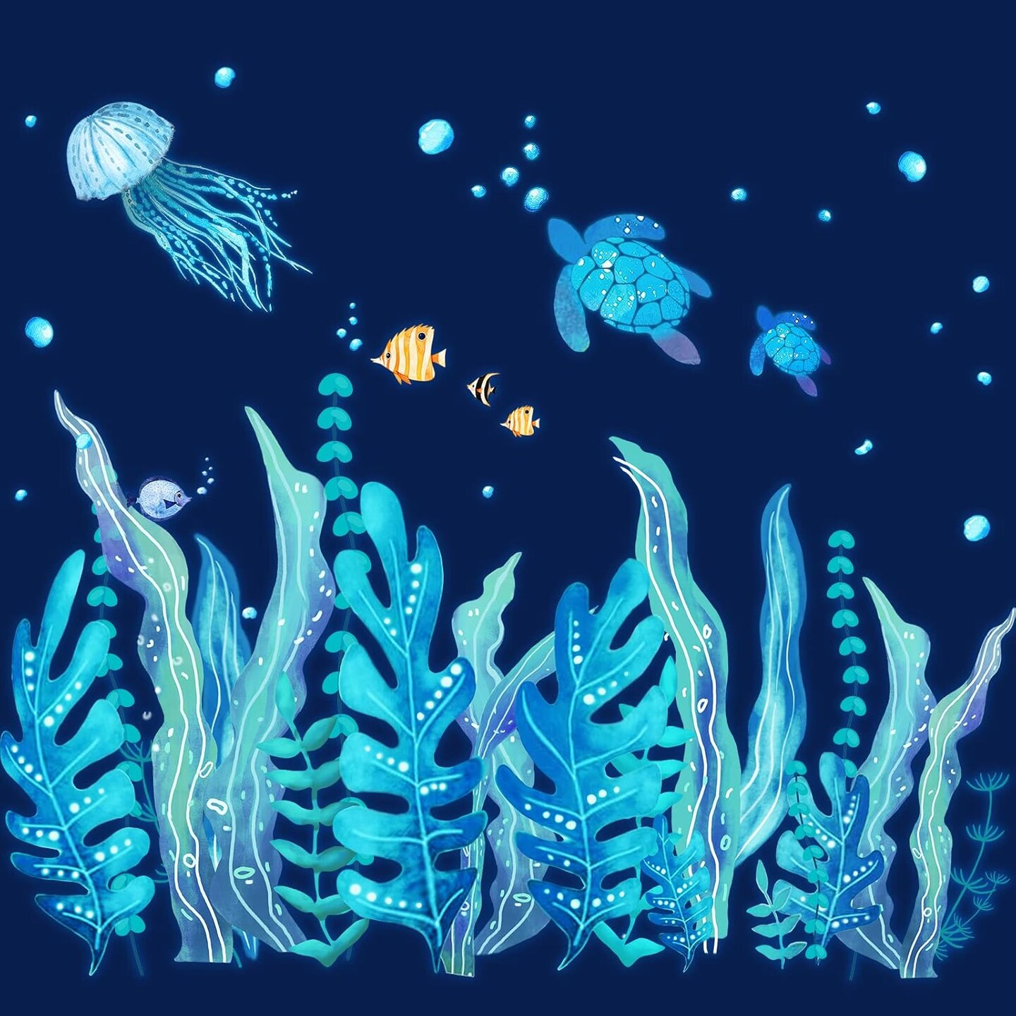 5 Sheets Ocean Wall Decals – Sea Turtle, Jellyfish & Fish Stickers for Bedroom & Nursery