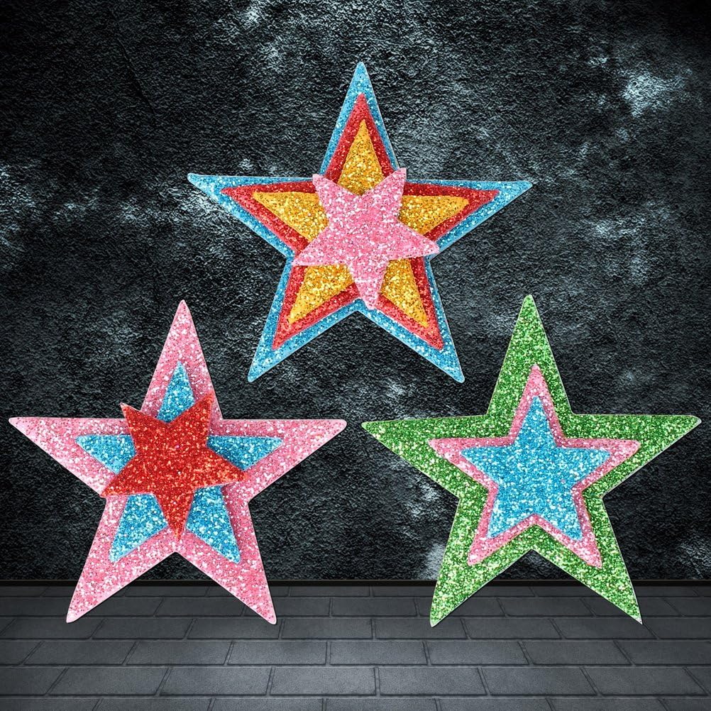 210 Pieces Colorful Glitter Foam Star Stickers, Self Adhesive Shaped Wall Stickers for Kid&#x27;s Arts Craft Supplies Home Birthday Party Decoration (4 Sizes)