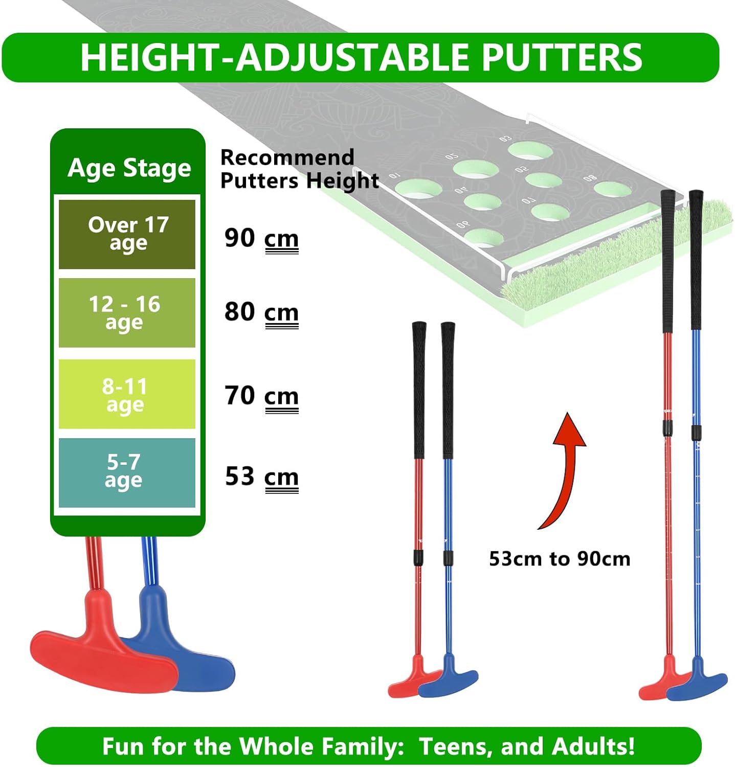 Golf Pong Game Set - 10.1&#x27; x 1.6&#x27; (3.08m x 0.49m) Foldable Indoor Putting Green with 2 Adjustable Putters, 8 Golf Balls, &#x26; Carrying Bag for Backyard, Office, or Home Practice