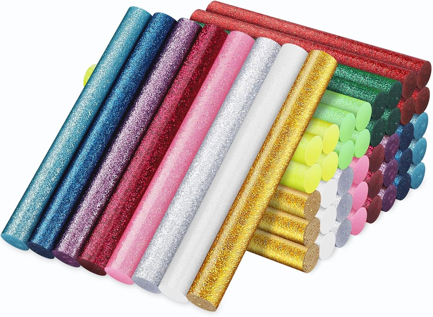 Glitter Color Hot Glue Sticks, 48 PCS Full Size Hot Melt Gluing Sticks Colored, Craft Adhesive Waxing Sticks Bulk for Cards, Sealing, Decoration, Art, DIY, Stamp, 0.43" Dia x 4" Long