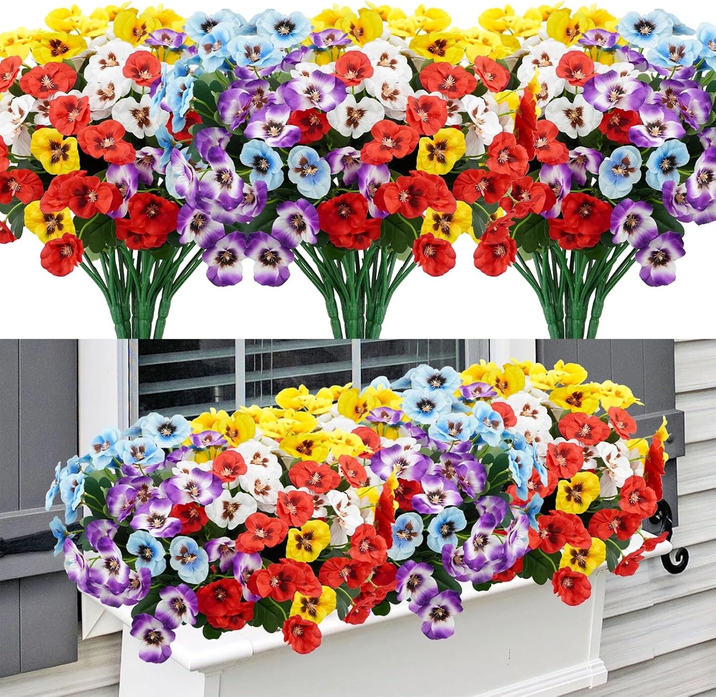 12 Bundles Summer Bouquets Artificial Flowers Pansy, 11.7in Outdoor UV Resistant Fake Small Wild Flower Daisy