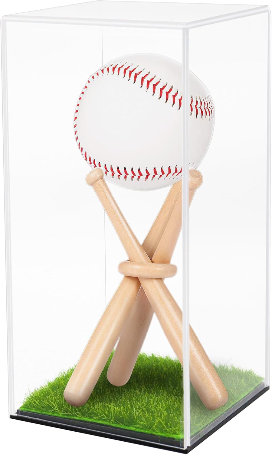 Baseball Display Case with Wood Stand Acrylic Box with Grass Pad Memorabilia Showcase Holder for Autograph Ball Protector Show