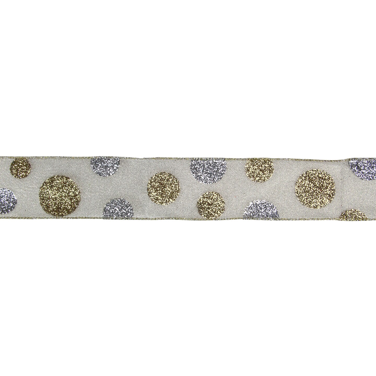 Northlight Glitter Gold and Silver Polka Dotted Christmas Wired Ribbon 2.5&#x22; x 16 Yards