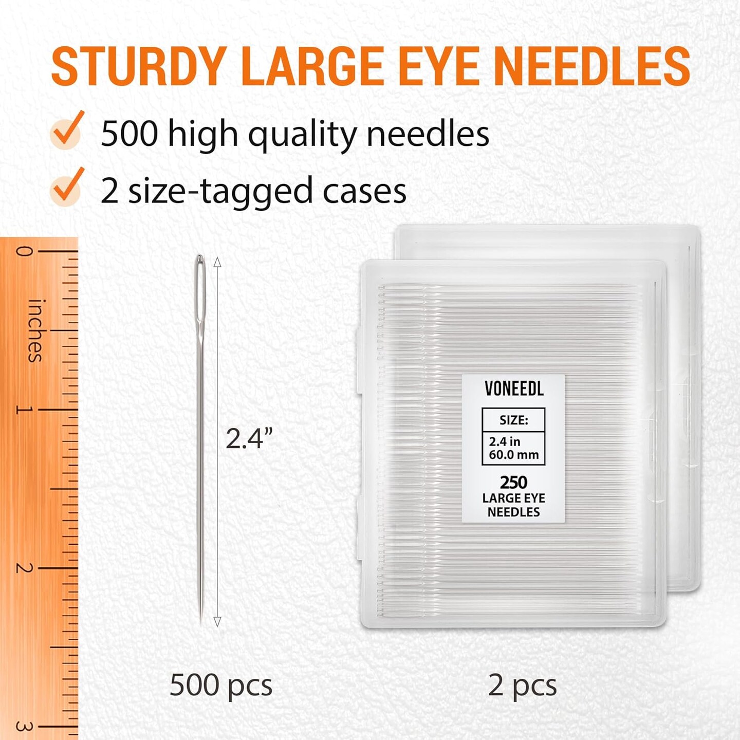 500 PCS Large Eye Heavy Duty Sewing Needles - Bulk Set of 2.4 inch Big Eye Embroidery Needles - Easy to Thread Quilting Needles
