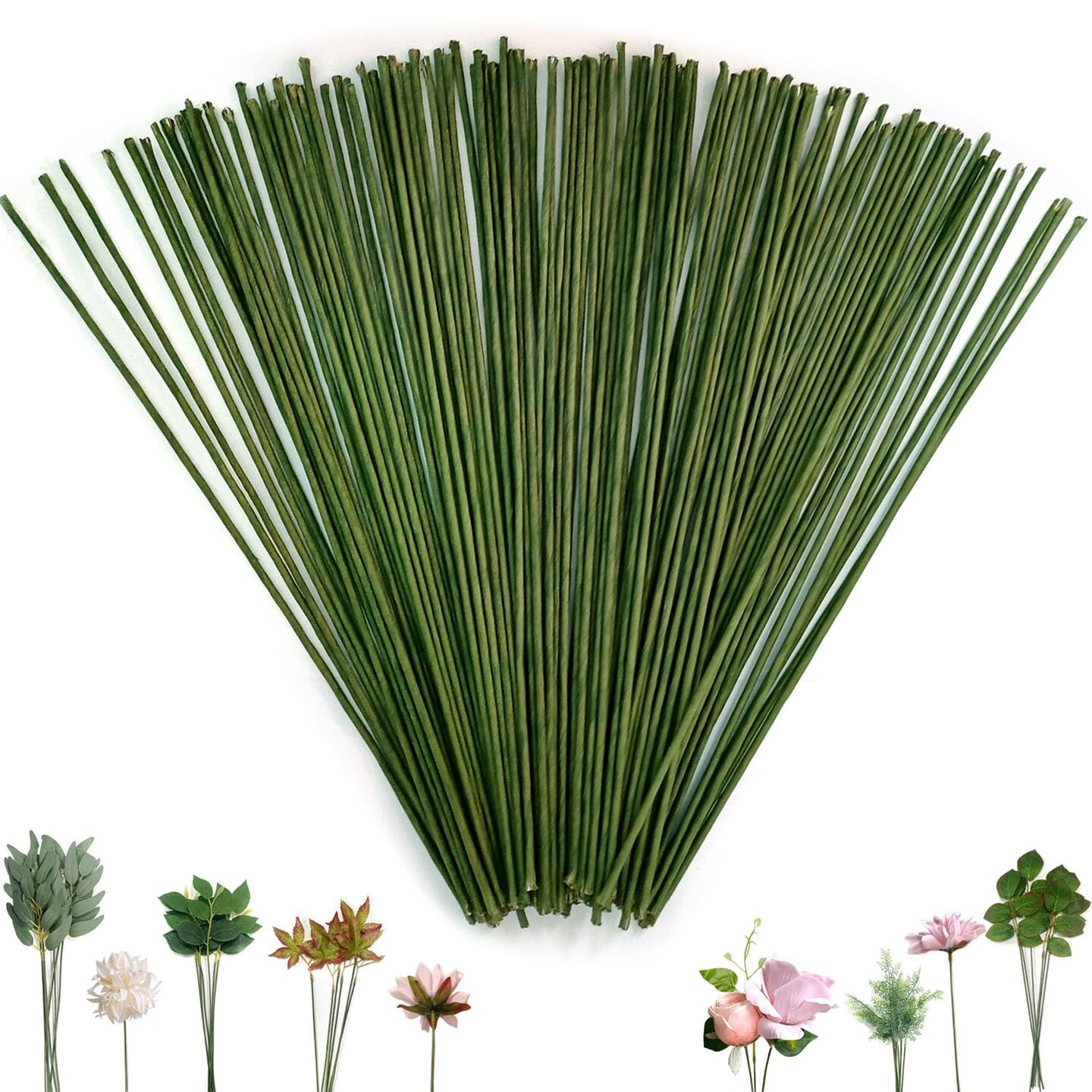 Floral Stem Wire, 100 Pcs, 2 Gauge, 10 Inch, Flower Stems, Artificial Green Crafts Wire Wreath Making Supplies for Flower DIY