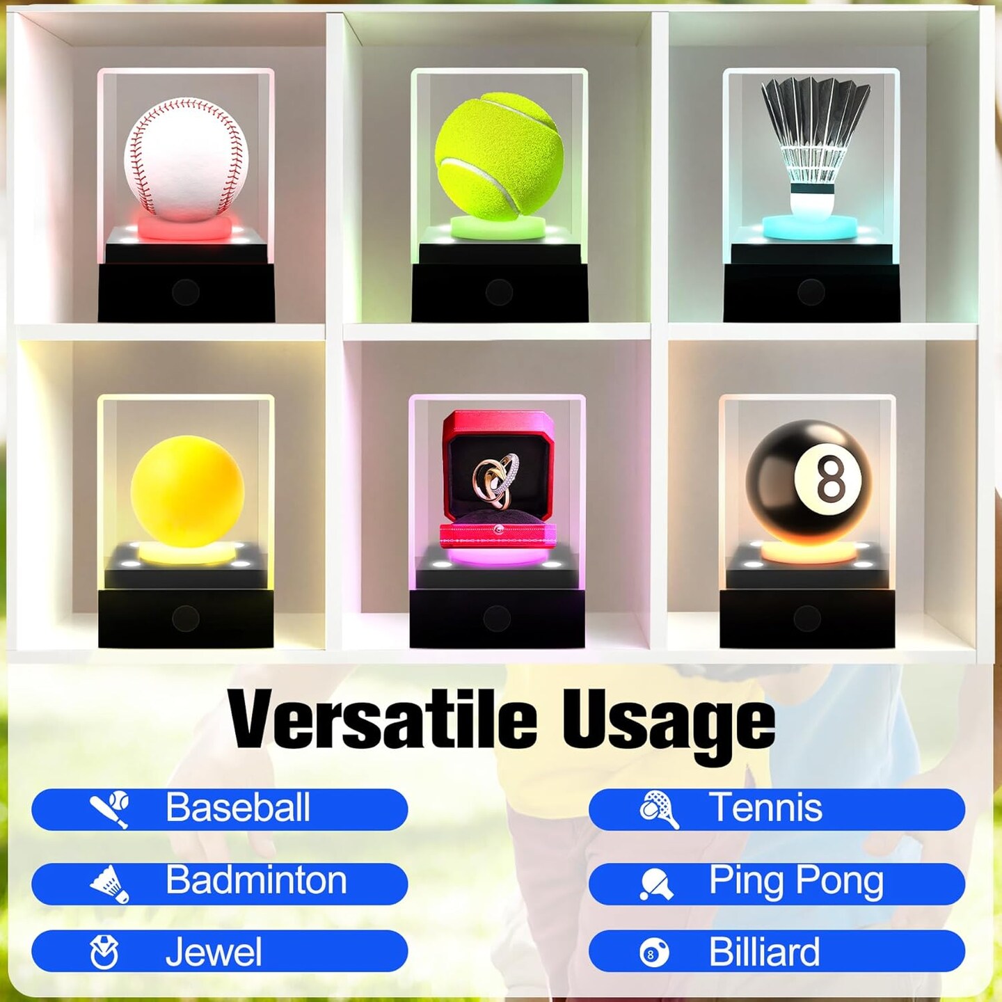 Baseball Display Case with LED Light & UV Protection – High Transparency Acrylic Cube Holder for Balls, Pool Balls, Tennis Balls, Golf Balls,Cards, Memorabilia Gifts