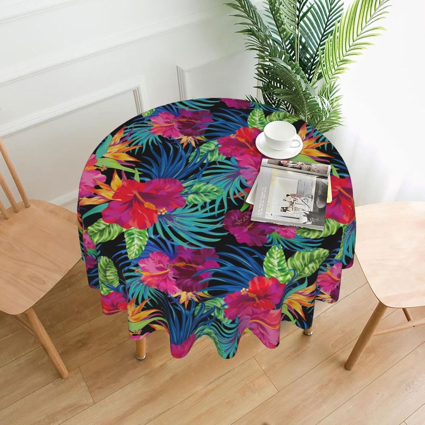Mexico Round Tablecloth 60 Inch Washable Reusable Decoration Table Cover for Kitchen Party (Leaf)