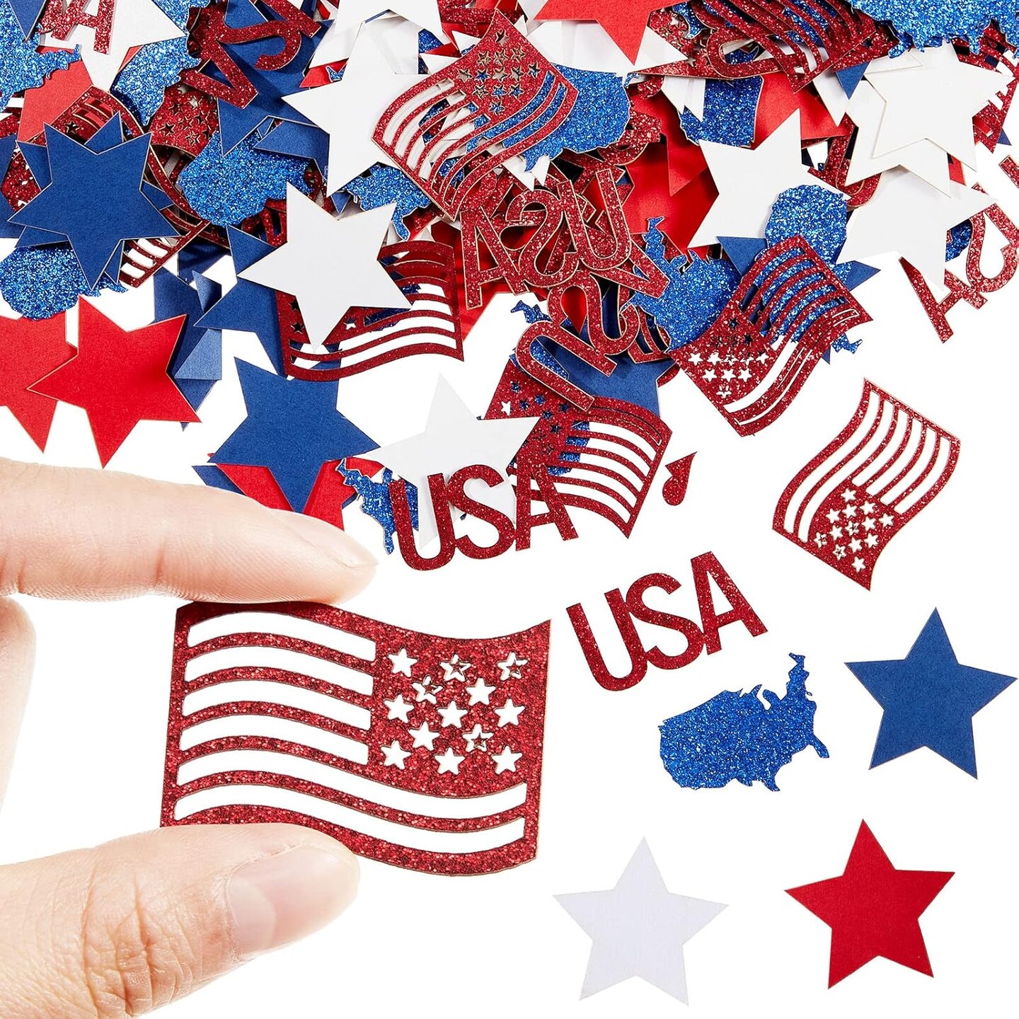 300-Piece Patriotic Table Confetti – Red, White, and Blue Star Sequins for Memorial Day, 4th of July, Independence Day, and 250th Anniversary Party Decorations, Perfect for Adding Glittery Festive Sprinkles to Tables