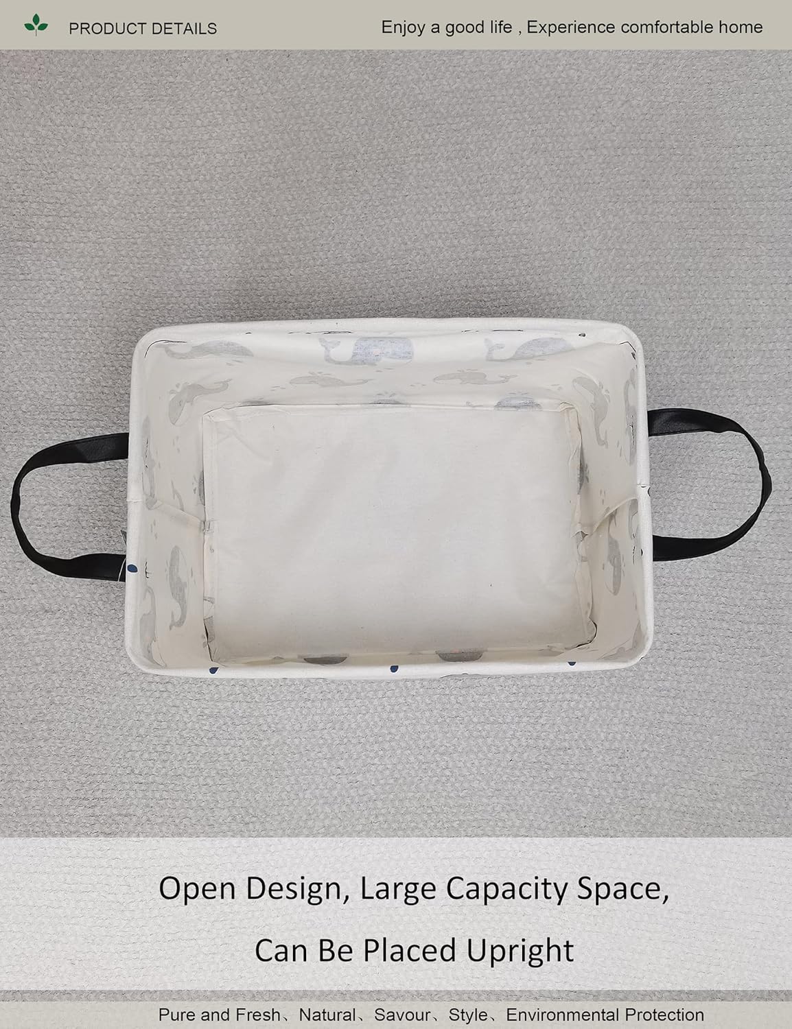 Summer Folding Basket,Canvas Basket, Nursery Hamper,Suitable for Children,Office,Bedroom,Clothes,Toys Storage (REC whale), 14.9&#x2019;&#x2019;L &#xD7;10.2&#x2019;&#x2019;W&#xD7;9.05&#x2019;&#x2019;H inches