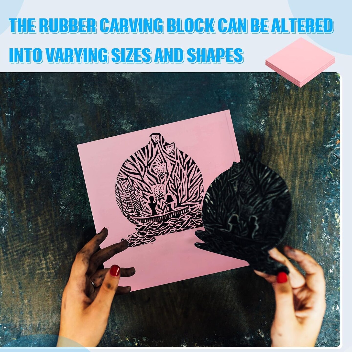 Pink Rubber Art Soft Linoleum Carving Block, Rubber Crafts Linocut Block for Printmaking,DIY Crafting Stamp Carving Block