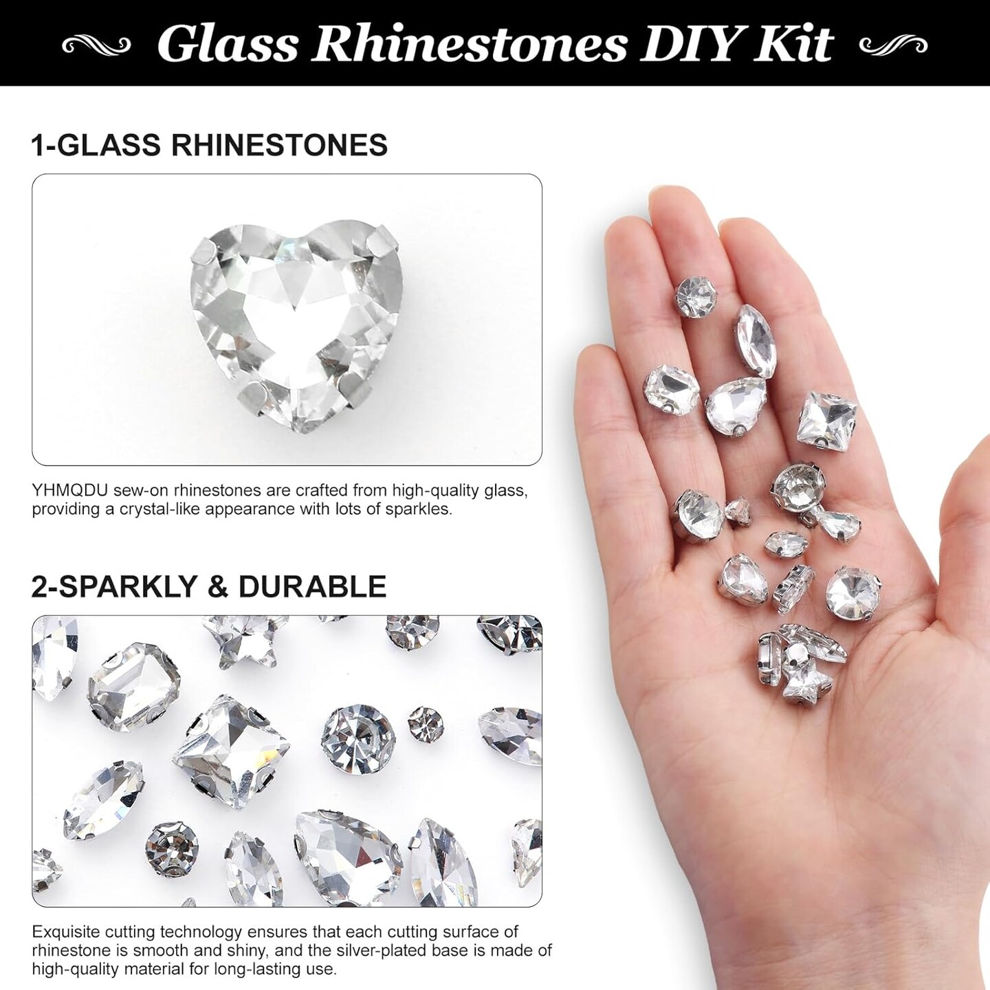 Sew on Rhinestones 205 PCS Glass Rhinestones Mixed Shapes Sew on Crystal Gems Flatback with Silver Claw for Jewelry Crafts Clothes Shoes Costume (Sliver Rhinestones)